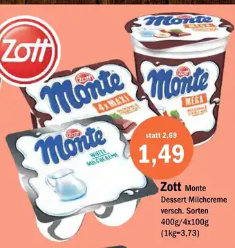 Aktiv Irma Zott Monte Dessert Milchcreme versch. Sorten 400g/4x100g Angebot