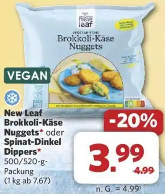 Combi New Leaf Brokkoli-Käse Nuggets oder Spinat-Dinkel Dippers 500/520 g Packung Angebot