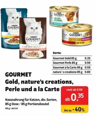 Das Futterhaus Gourmet Gold, nature's creations, Perle und a la Carte Angebot