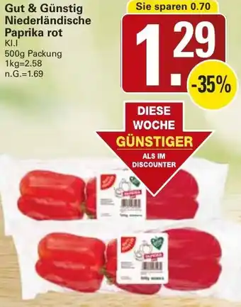 WEZ Gut & Günstig Niederländische Paprika rot 500 g Packung Angebot