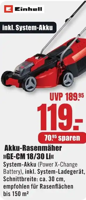 B1 Discount Baumarkt Einhell Akku-Rasenmäher GE-CM 18/30 Li Angebot