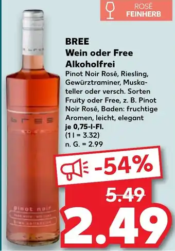 Kaufland BREE Wein oder Free Alkoholfrei 0,75 l Fl. Angebot