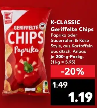 Kaufland K-CLASSIC Geriffelte Chips Paprika oder Sauerrahm & Käse 200 g Packg. Angebot