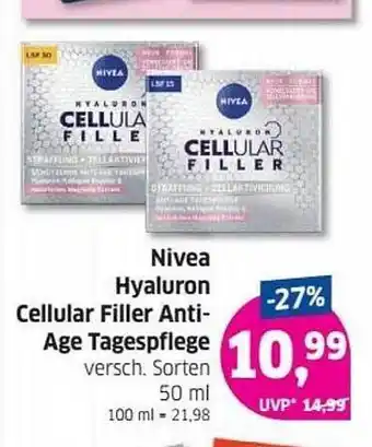 Budni Nivea Hyaluron Cellular Filler Anti Age Tagespflege 50ml Angebot