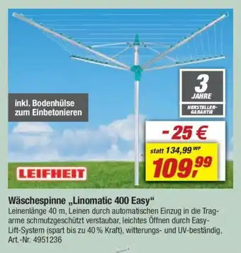 toom Baumarkt LEIFHEIT Wäschespinne,,Linomatic 400 Easy" Angebot