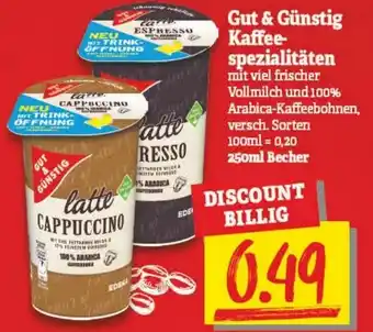 NP Discount Gut & Günstig Kaffeespezialitäten 250ml Becher Angebot