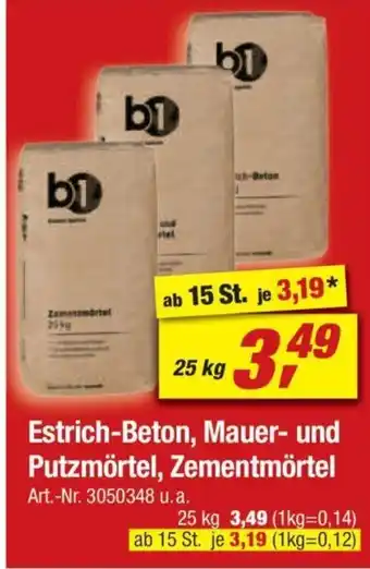 toom Baumarkt Estrich-Beton, Mauer- und Putzmörtel, Zementmörtel 25 kg Angebot
