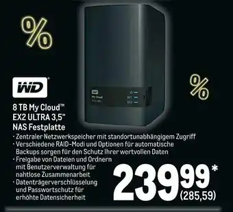 METRO Wd 8 tb my cloud ex2 ultra 3,5“ nas festplatte Angebot