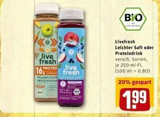 REWE Livefresh leichter saft oder proteindrink Angebot