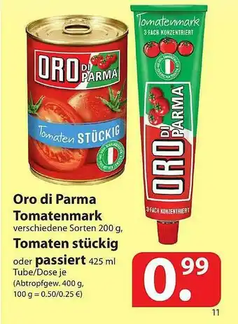 Famila Nord Ost Oro Di Parma Tomatenmark, Tomaten Stückig Oder Passiert Angebot