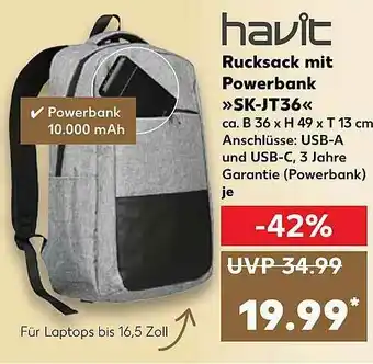 Kaufland Havit Rucksack Mit Powerbank Sk-jt36 Angebot