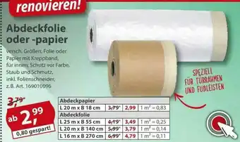 Sonderpreis Baumarkt Abdeckfolie Oder -papier Angebot