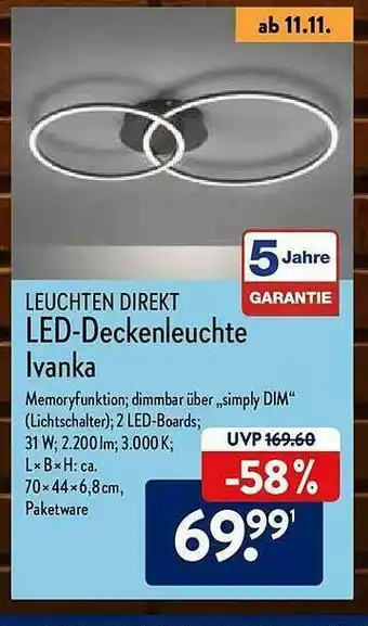 Aldi Nord Leuchten Direkt Led-deckenleuchte Ivanka Angebot