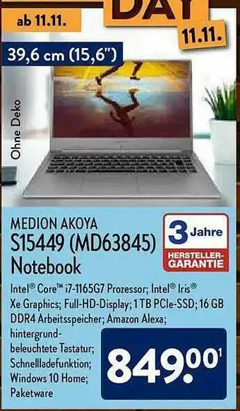 Aldi Nord Medion Akoya S15449 Notebook Angebot