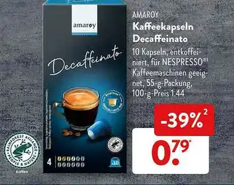 Aldi Süd Amaroy Kaffeekapseln Decaffeinato Angebot