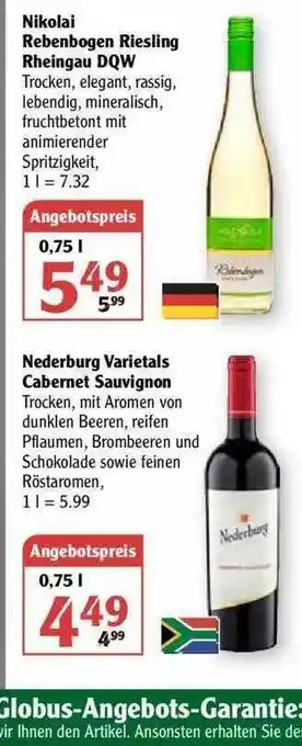 Globus Nikolai Rebenbogen Riesling Rheingau Dqw Oder Nederburg Varietals Cabernet Sauvignon Angebot