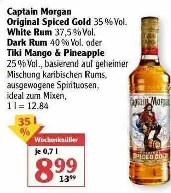 Globus Captain Morgan Original Spiced Gold, White Rum, Dark Rum Oder Tiki Mango & Pineapple Angebot