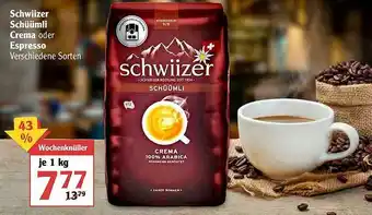 Globus Schwiizer Schüümli Crema Oder Espresso Angebot