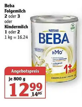 Globus Beba Folgemilch Oder Kindermilch Angebot