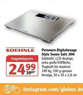 Globus Soehnle Personen-digitalwaage Style Senso Safe 300 Angebot