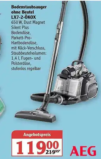 Globus Bodenstaubsauger Ohne Beutel Aeg Lx7-2-ökox Angebot