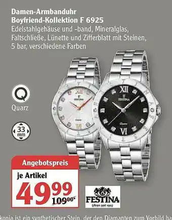 Globus Damen-armbanduhr Boyfriend-kollektion F 6925 Festina Angebot