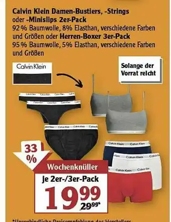 Globus Calvin Klein Damen-bustiers -strings Oder -minislips 2er-pack Oder Herren-boxer 3er-pack Angebot