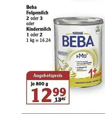 Globus Beba Folgemilch 2 Oder 3 Oder Kindermilch 1 Oder 2 Angebot