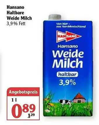 Globus Hansano Haltbare Weide Milch Angebot