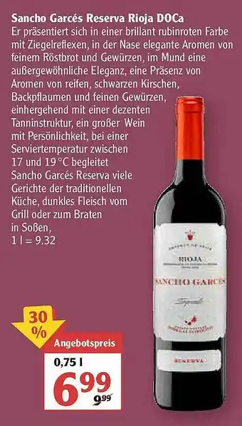 Globus Sancho Garcés Reserva Rioja Doca Angebot