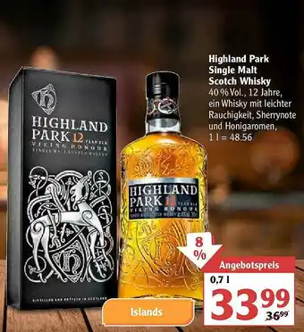 Globus Highland Park Single Malt Scotch Whisky Angebot