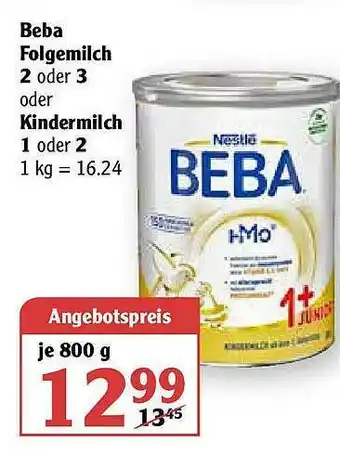 Globus Beba Folgemilch 2 Oder 3 Oder Kindermilch 1 Oder 2 Angebot