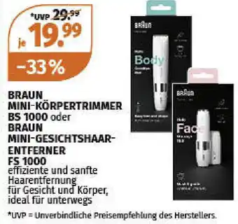 Müller Braun Mini Körpertrimmer BS 1000 oder Braun Mini Gesichtshaar Entferner FS 1000 Angebot