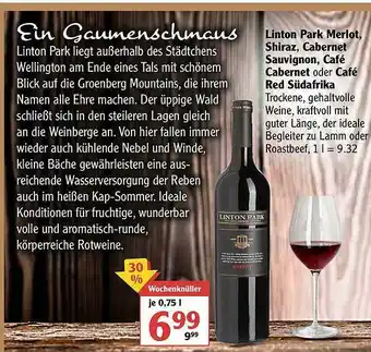 Globus Linton Park Merlot Shiraz Cabernet Sauvignon Café Cabernet Oder Café Red Südafrika Angebot