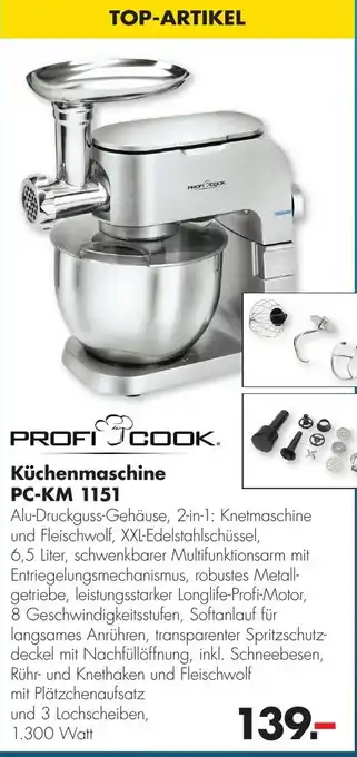 Handelshof Profi Cook Küchenmaschine ,,PC-KM 1151 Angebot