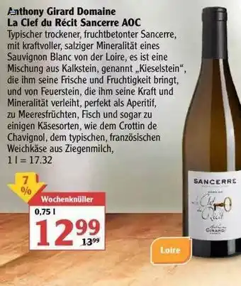 Globus Anthony Girard Domaine La Clef Du Récit Sancerre Aoc Angebot