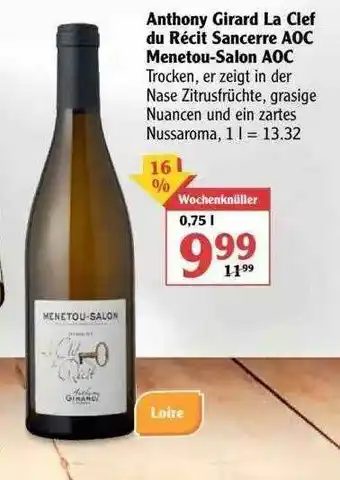 Globus Anthony Girard La Clef Du Récit Sancerre Aoc Menetou-salon Aoc Angebot