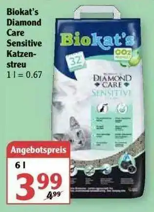 Globus Biokat's Diamond Care Sensitiven Katzenstreu Angebot