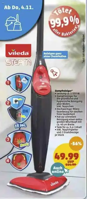 PENNY Vileda Steam Dumpfreiniger Angebot