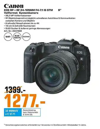 Saturn Canon Eos Rp + Rf 24-105mm F4-7.1 Is Stm Vollformat Systemkamera Angebot