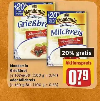 REWE Mondamin Grießbrei Oder Milchreis Angebot