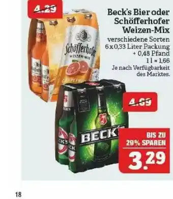 Marktkauf Beck's Bier Oder Schöfferhofer Weizen-mix Angebot