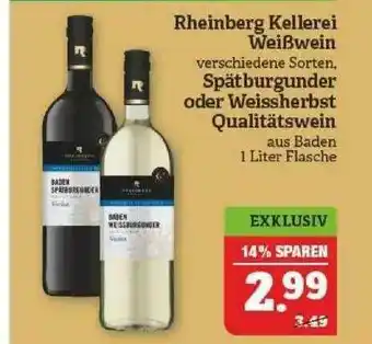 Marktkauf Rheiberg Kellerei Weißwein Spätburgunder Oder Weissherbst Qualitätswein Angebot