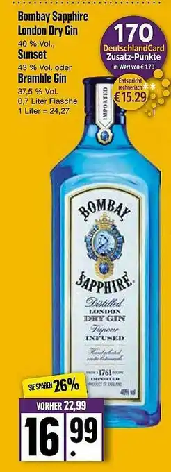 Edeka Bombay Sapphire London Dry Gin Oder Sunset Oder Bramble Gin Angebot