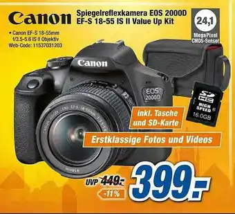 Expert Canon Spiegelreflexkamera Eos 2000d Ef-s 18-55 Ls 2 Value Up Kit Angebot