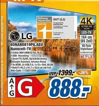 Expert Lg 65nano819pa.aeu Nanocell-tv Angebot