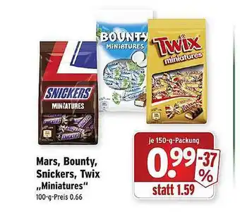 Wasgau Mars, Bounty, Snickers, Twix ,,Miniatures" Angebot