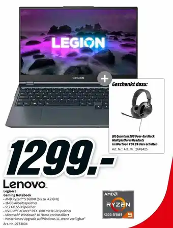 MediaMarkt Lenovo Legion 5 Gaming Notebook Angebot