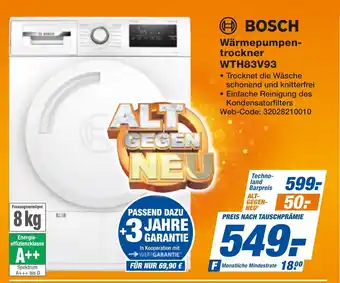 expert Techno Land BOSCH Wärmepumpentrockner WTH83V93 Angebot