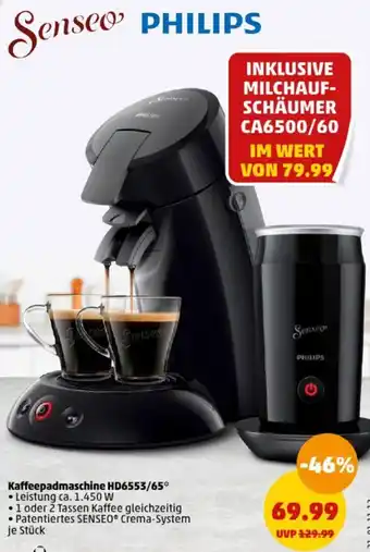 PENNY Senseo PHILIPS Kaffeepadmaschine HD6553/65 Angebot